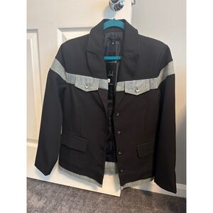 Joh Apparel Womens Black Mixed Media Denim Contrast Blazer Jacket Small NWT
